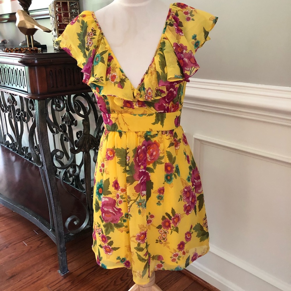 Twenty One Fit & Flare Ruffle Yellow Floral Dress